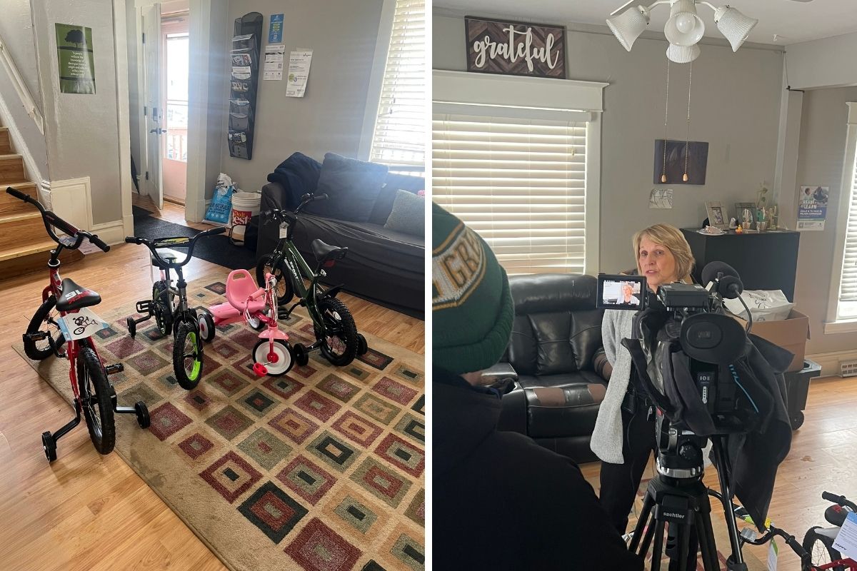 Waldom Electronics bike donation event at United Way of Rock River Valley with community partners in Rockford, Illinois