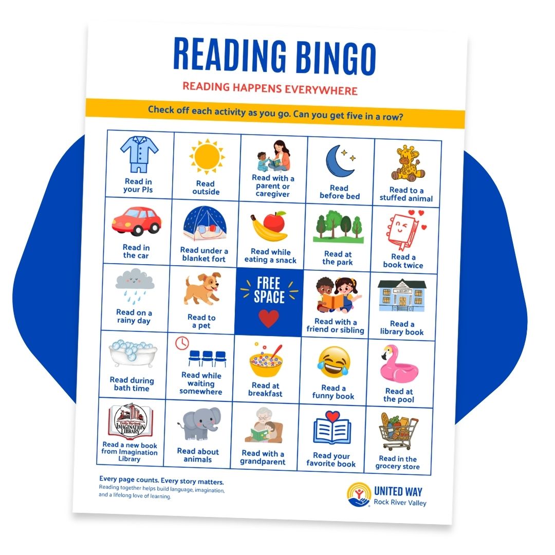 Reading BINGO activity sheet with fun ways for children and families to practice reading