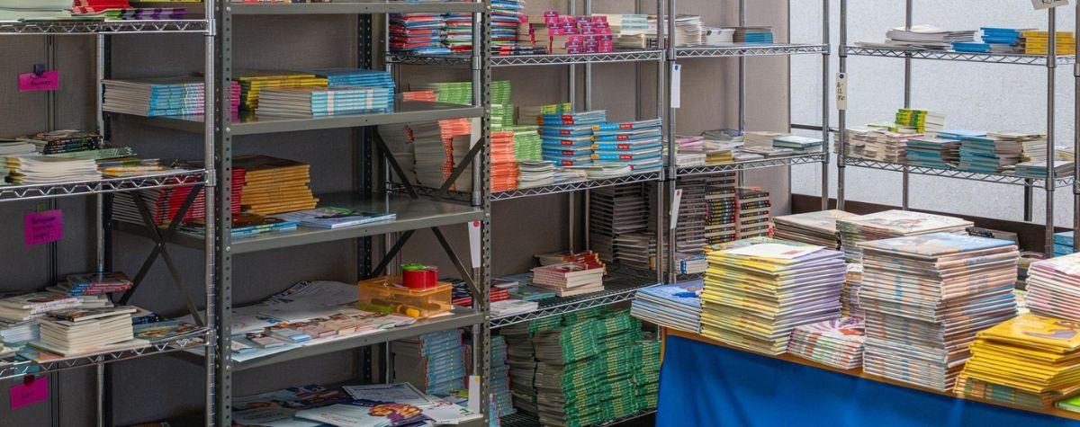 Stacks of books at United Way Rock River Valley