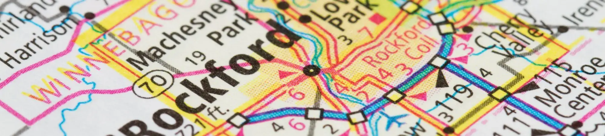 Map of Rockford, Illinois in Winnebago County