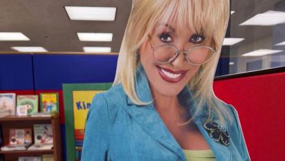 Cut out of Dolly Parton in the United Way Rock River Valley office